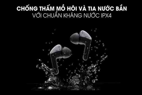 Tai nghe thể thao chống nước của LG có tiêu chuẩn IPX4 giúp hạn chế tốt được hư hỏng do dính nước, mồ hôi